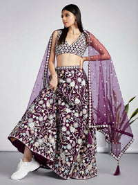 Thumbnail for House of Panchhi Burgundy Net heavy Sequinse embroidery Semi-Stitched Lehenga choli & Dupatta - Distacart