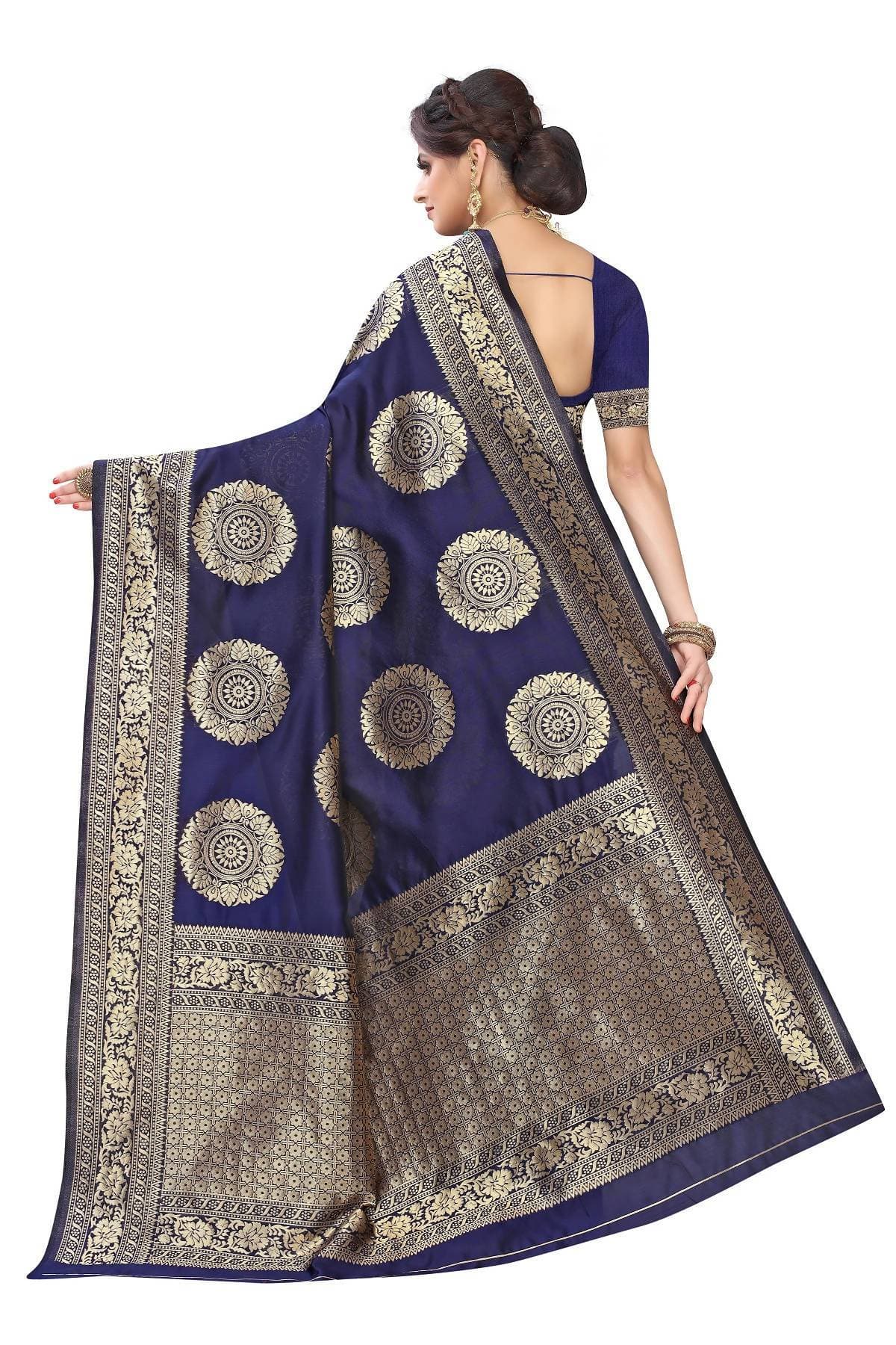 Vamika Traditional Banarasi Jacquard Weaving Navy Blue Saree