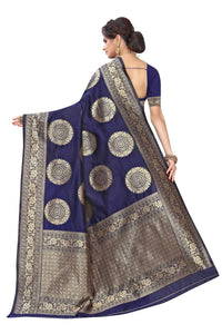 Thumbnail for Vamika Traditional Banarasi Jacquard Weaving Navy Blue Saree