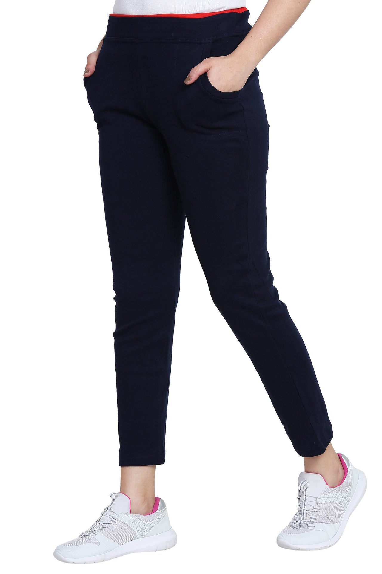 Asmaani Navy Blue color Hosiery Lower with Two Side Pockets.