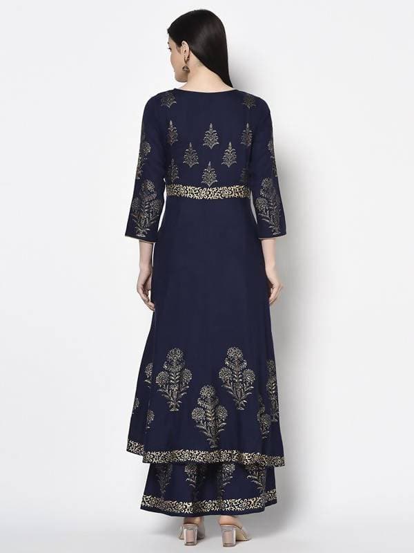 Aniyah Rayon Navy Blue Color Foil Print Anarkali Kurta (AN-192K)