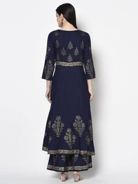 Thumbnail for Aniyah Rayon Navy Blue Color Foil Print Anarkali Kurta (AN-192K)