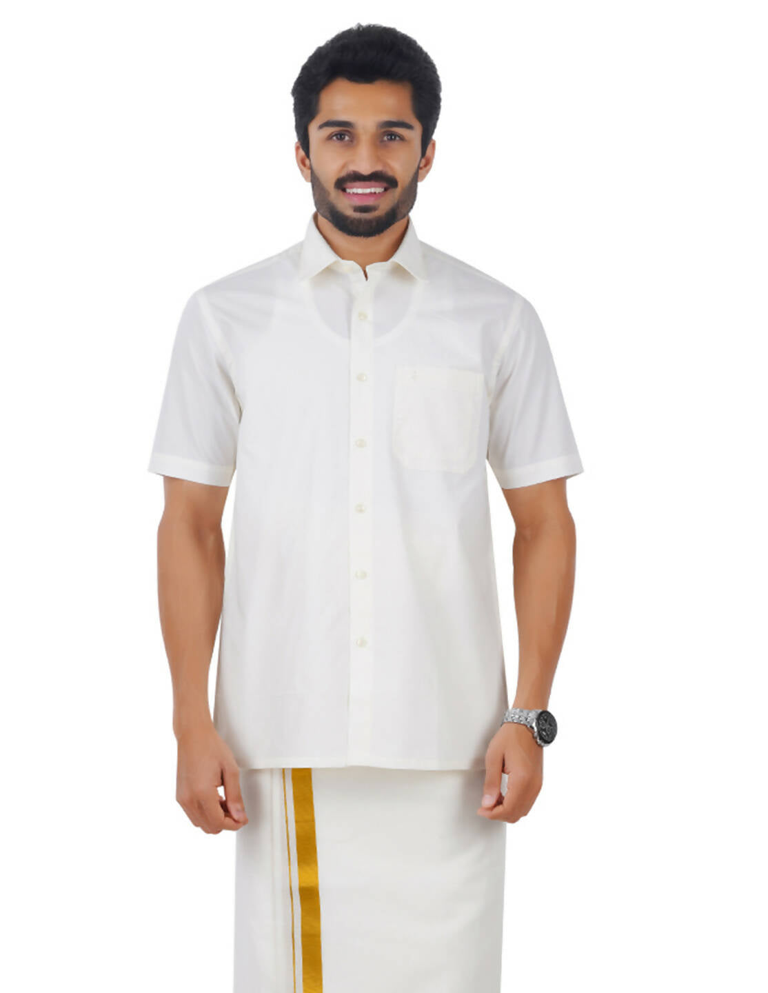 Ramraj Cotton Mens Cotton Light Cream Colour Half Sleeve Shirt - Distacart