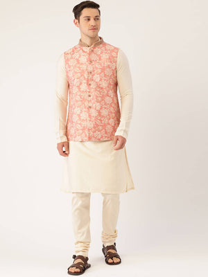 Buy Bright White Floral Patterned Jacket Set Online in Canada @Manyavar - Kurta  Jacket Set for Men