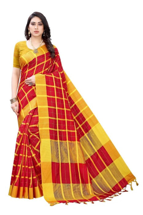 Vamika Red Cotton Silk Weaving Saree (SATURN RED)