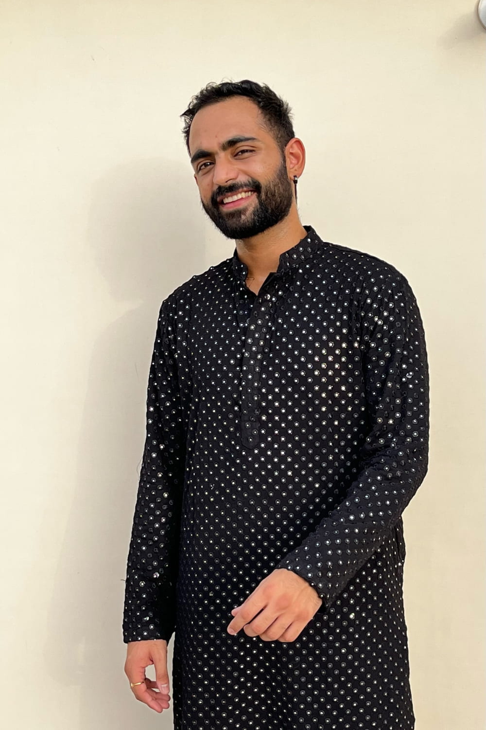 Black Mirror Designer Kurta by Hilo Designs - Distacart