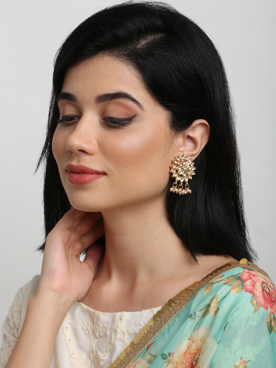 Gold Plated Kundan Earrings - Ruby Raang - Distacart