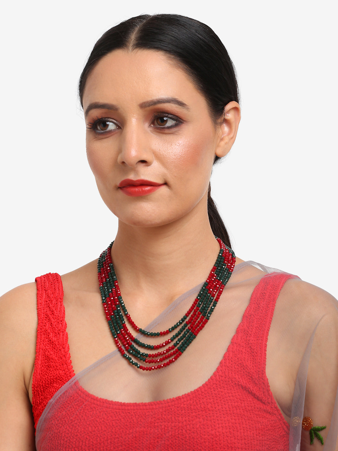 Red Black Multi Layered Onyx Neckpiece With Kundan Studs - Ruby Raang - Distacart