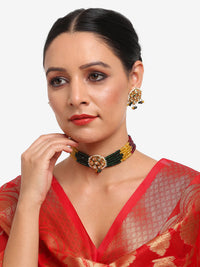 Thumbnail for Multicoloured Kundan-Studded Beaded Choker Jewellery Set - Ruby Raang - Distacart