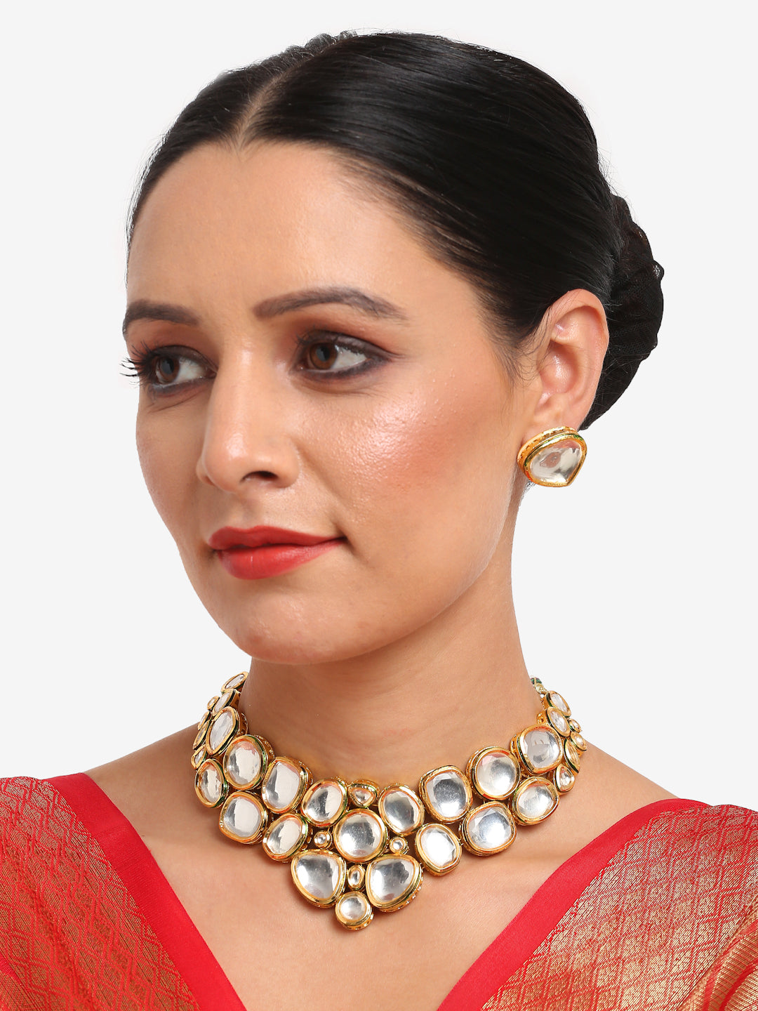 Gold Kundan Choker With Studs - Ruby Raang - Distacart