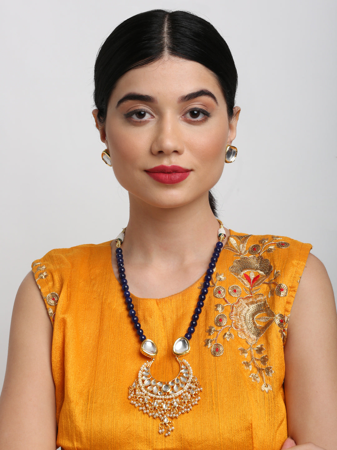 Stone Kundan Neckpiece With Studs - Ruby Raang - Distacart