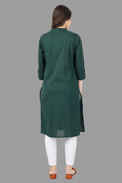 House of RP Women's Green Solid Cotton Straight Kurta - Distacart