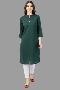 Thumbnail for House of RP Women's Green Solid Cotton Straight Kurta - Distacart