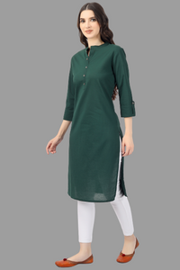 Thumbnail for House of RP Women's Green Solid Cotton Straight Kurta - Distacart
