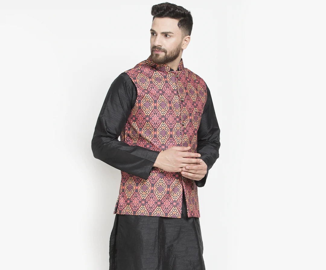 White block printed nehru jacket available only at Pernia's Pop Up Shop.  2024