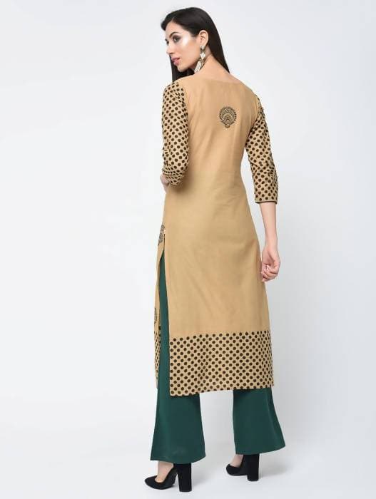 Aniyah Cotton Block Printed Beige Straight Kurta (AN-126K)