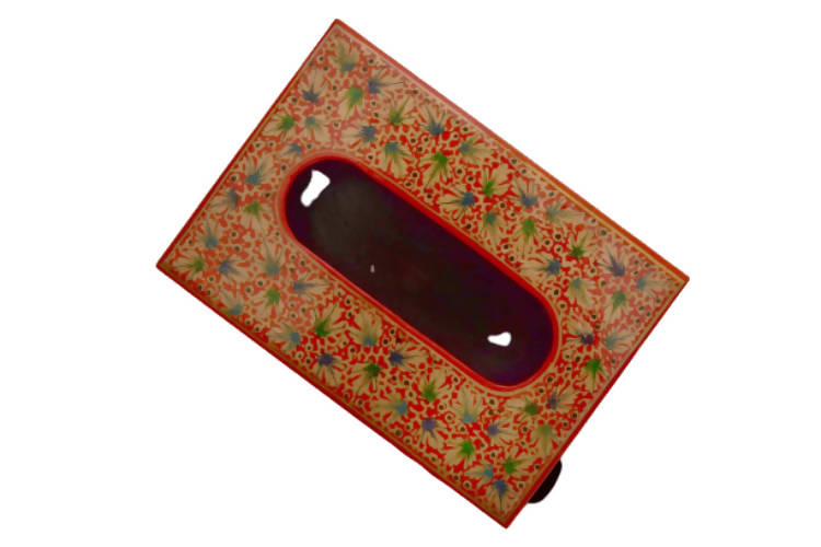 Nizalia Chinar Leaf Embossed Red Paper Mache Tissue Paper Holder