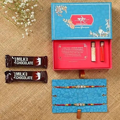 American Diamond Rakhi Set & Amul Milk Chocolates