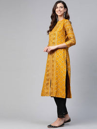 Thumbnail for Yufta Women Mustard Yellow & Black Ethnic Motifs Printed Pure Cotton Kurta with Trouser