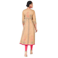 Thumbnail for Aniyah Cotton Floral Print Anarkali Kurta In Beige (AN-165K)