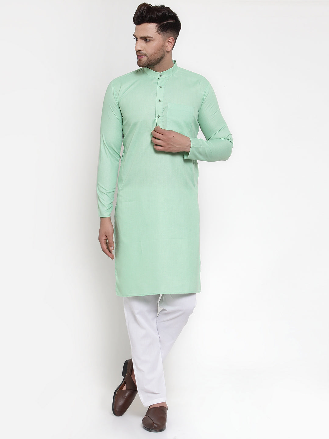 Jompers Men Green & White Solid Kurta with Churidar - Distacart