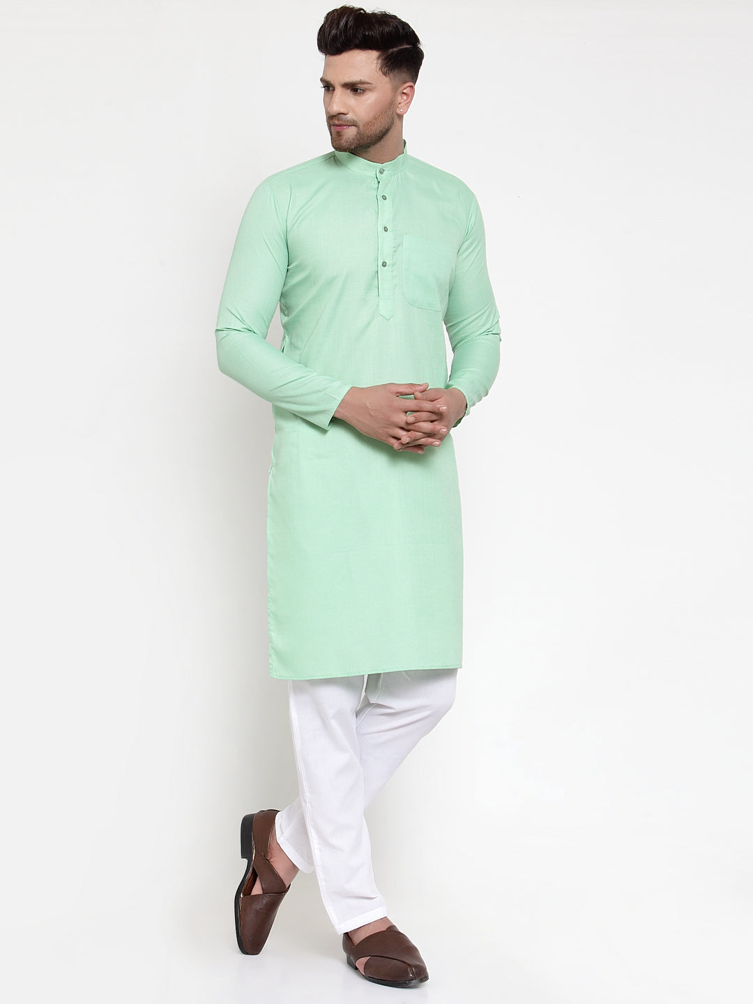 Jompers Men Green & White Solid Kurta with Churidar - Distacart