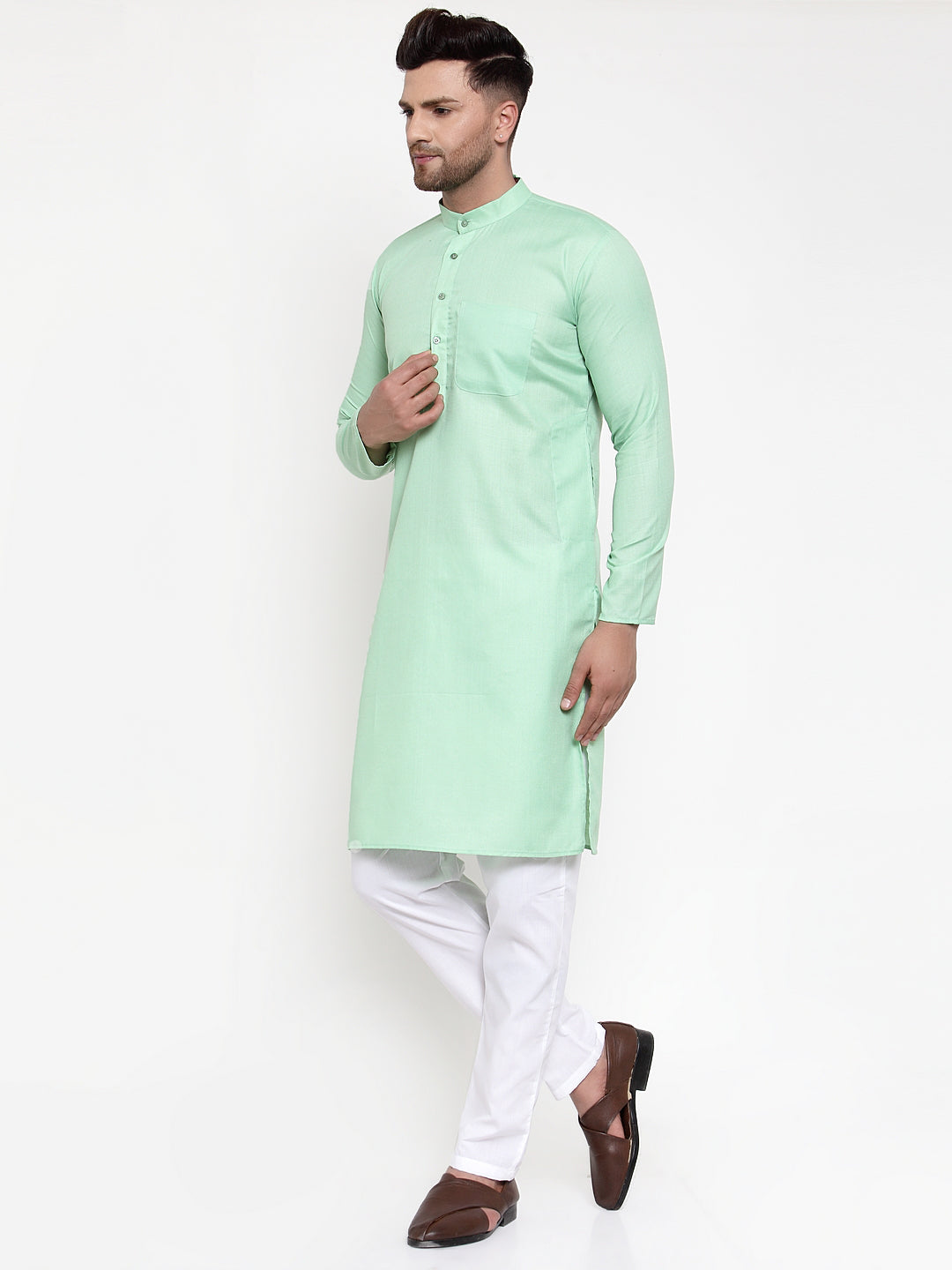 Jompers Men Green & White Solid Kurta with Churidar - Distacart