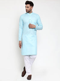 Thumbnail for Jompers Men Sky-Blue & White Solid Kurta Only - Distacart
