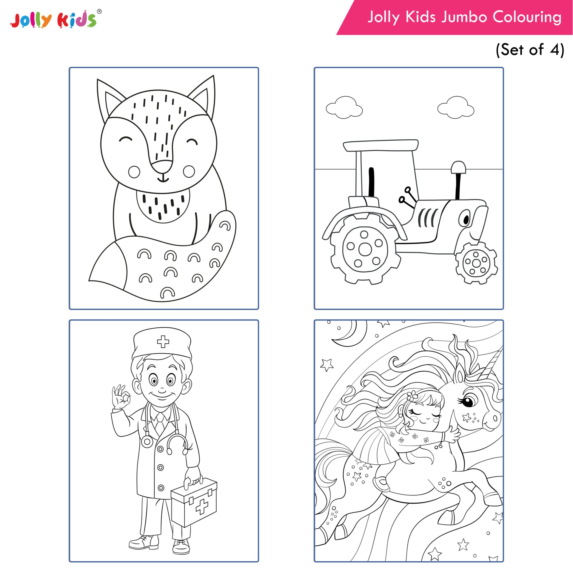 Jolly Kids Jumbo Colouring Books For Kids Set of 4, 130 Fun Learnig Images  Per Colour Book, Ages 3 – 8 Years - Shethbooks