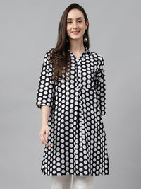 Thumbnail for Janasya Women's Black Cotton Polka Print Casual A-Line Tunic - Distacart