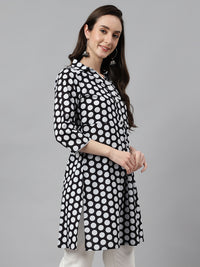 Thumbnail for Janasya Women's Black Cotton Polka Print Casual A-Line Tunic - Distacart