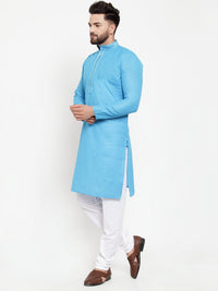 Thumbnail for Jompers Men Blue & White Embroidered Kurta with Churidar - Distacart