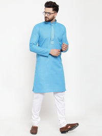Thumbnail for Jompers Men Blue & White Embroidered Kurta with Churidar - Distacart