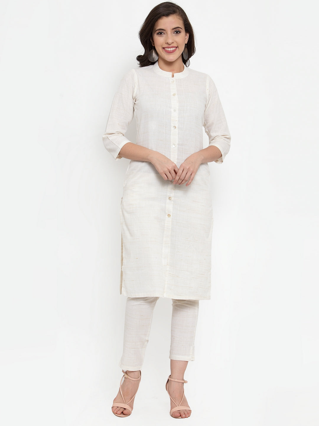 Buy Jompers Women Off-White Solid Kurta with Trousers & Dupatta