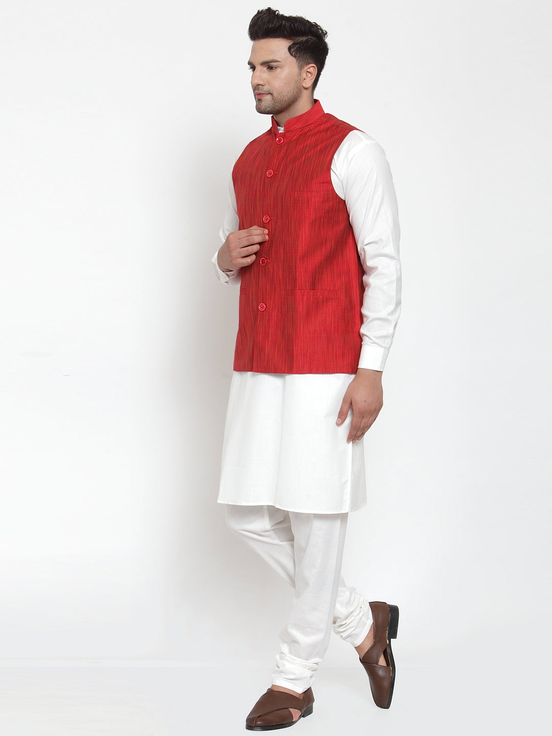 Reddish-Pink Floral Printed Nehru Jacket With Kurta Set Design by Neha  Chopra Tandon Men at Pernia's Pop Up Shop 2024