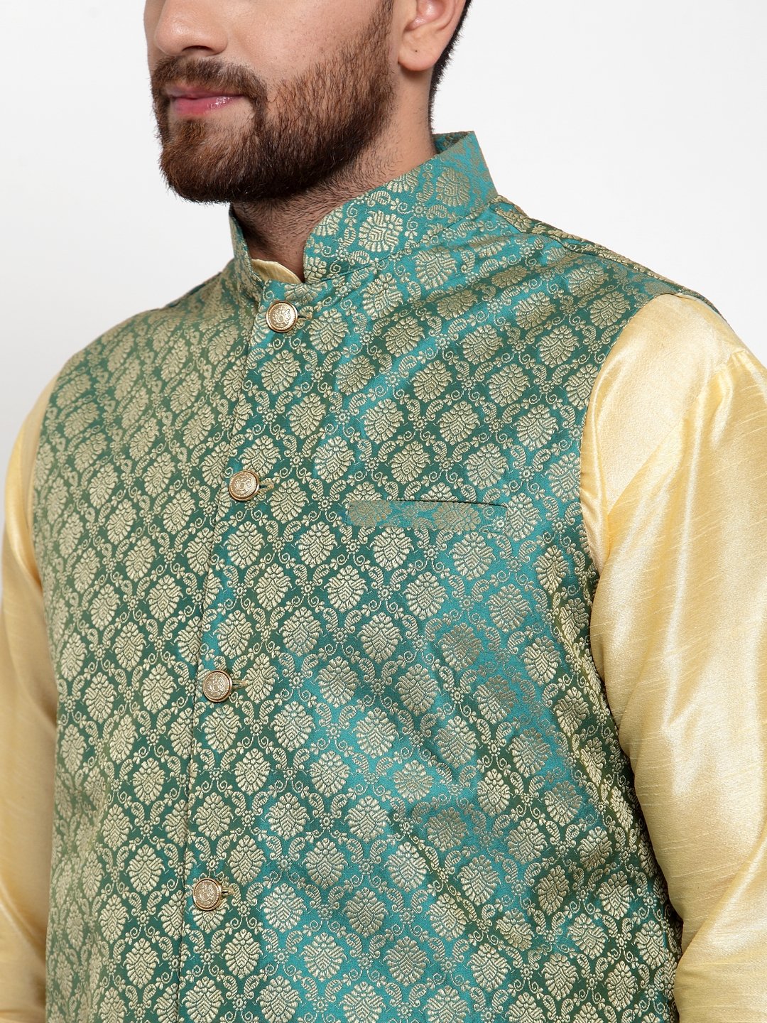 Buy Manyavar Men Beige Woven Design Nehru Jacket - Nehru Jackets for Men  6826327 | Myntra