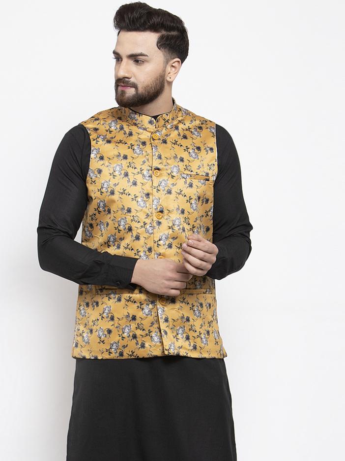 Mustard Solid woven, handmade Nehru jacket. – Karze