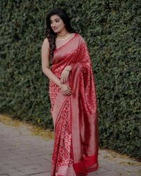 Thumbnail for DEIANA'S Beautiful Golden Jari with New Design Soft Lichi Silk Saree - Red - Distacart