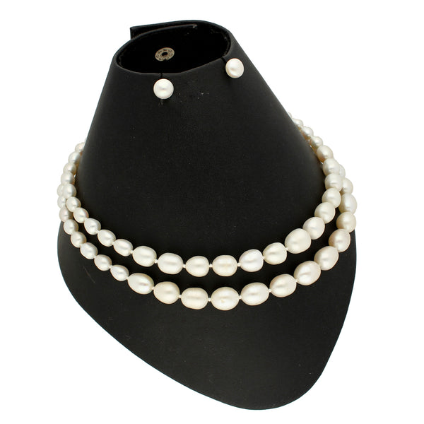 J Pearls 2 Lines Oval Pearl Necklace - Real Pearl Jewelry - Distacart