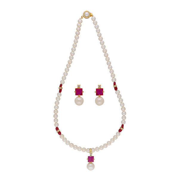 J Pearls Classic Red Pearl Pendant Set - Real Pearl Jewelry - Distacart