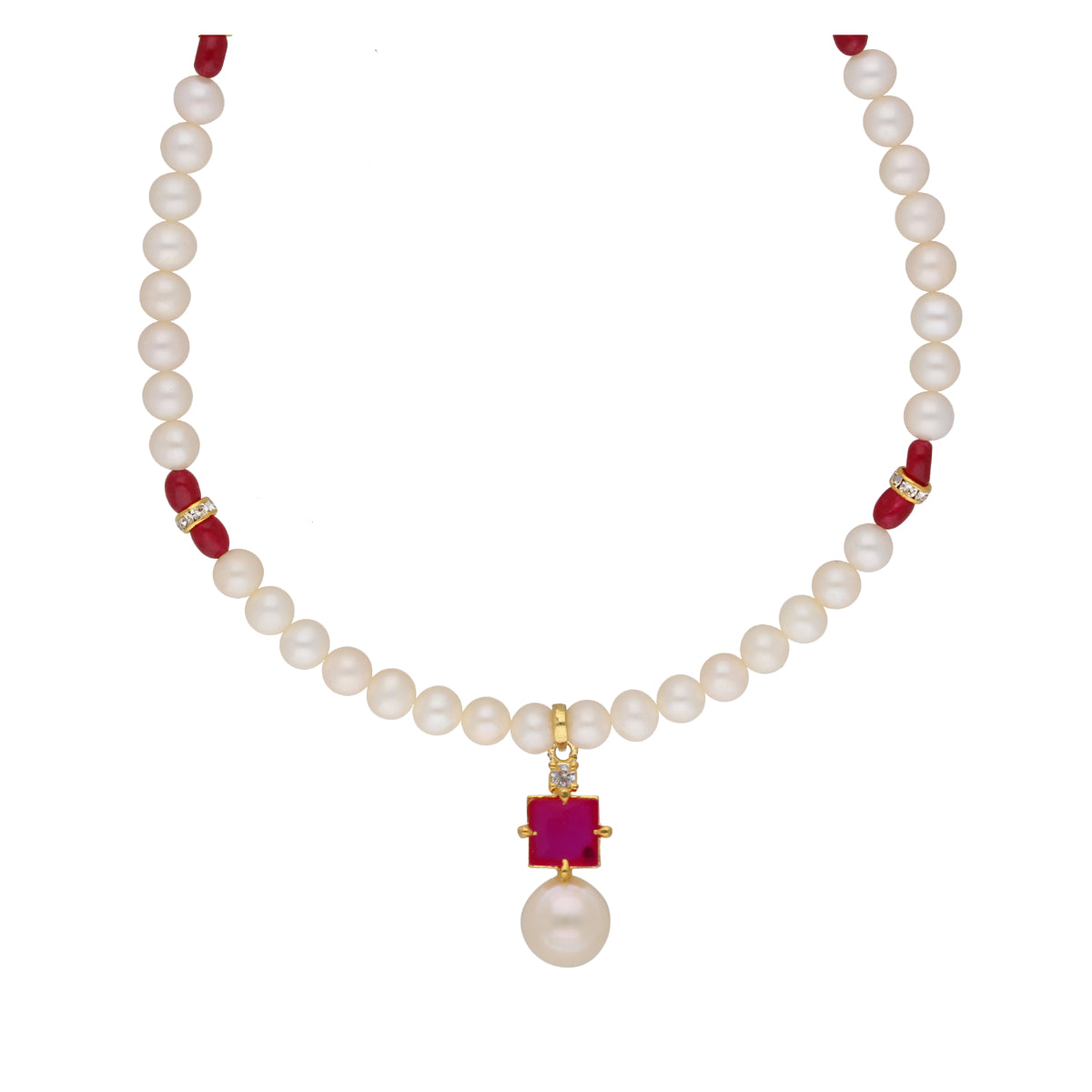 J Pearls Classic Red Pearl Pendant Set - Real Pearl Jewelry - Distacart