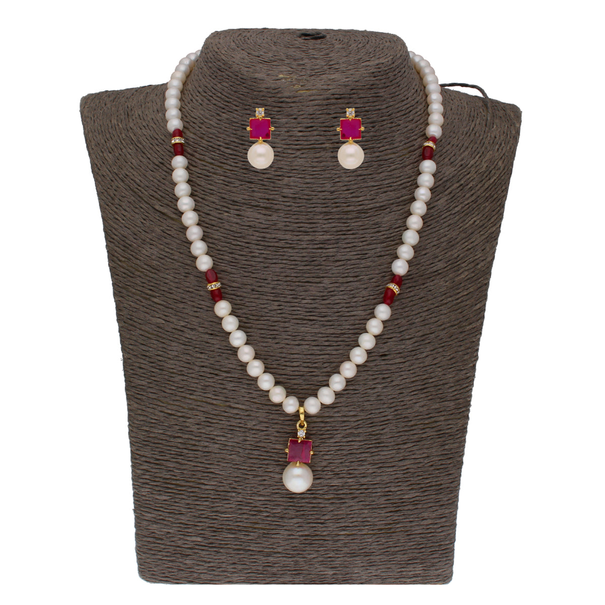 J Pearls Classic Red Pearl Pendant Set - Real Pearl Jewelry - Distacart