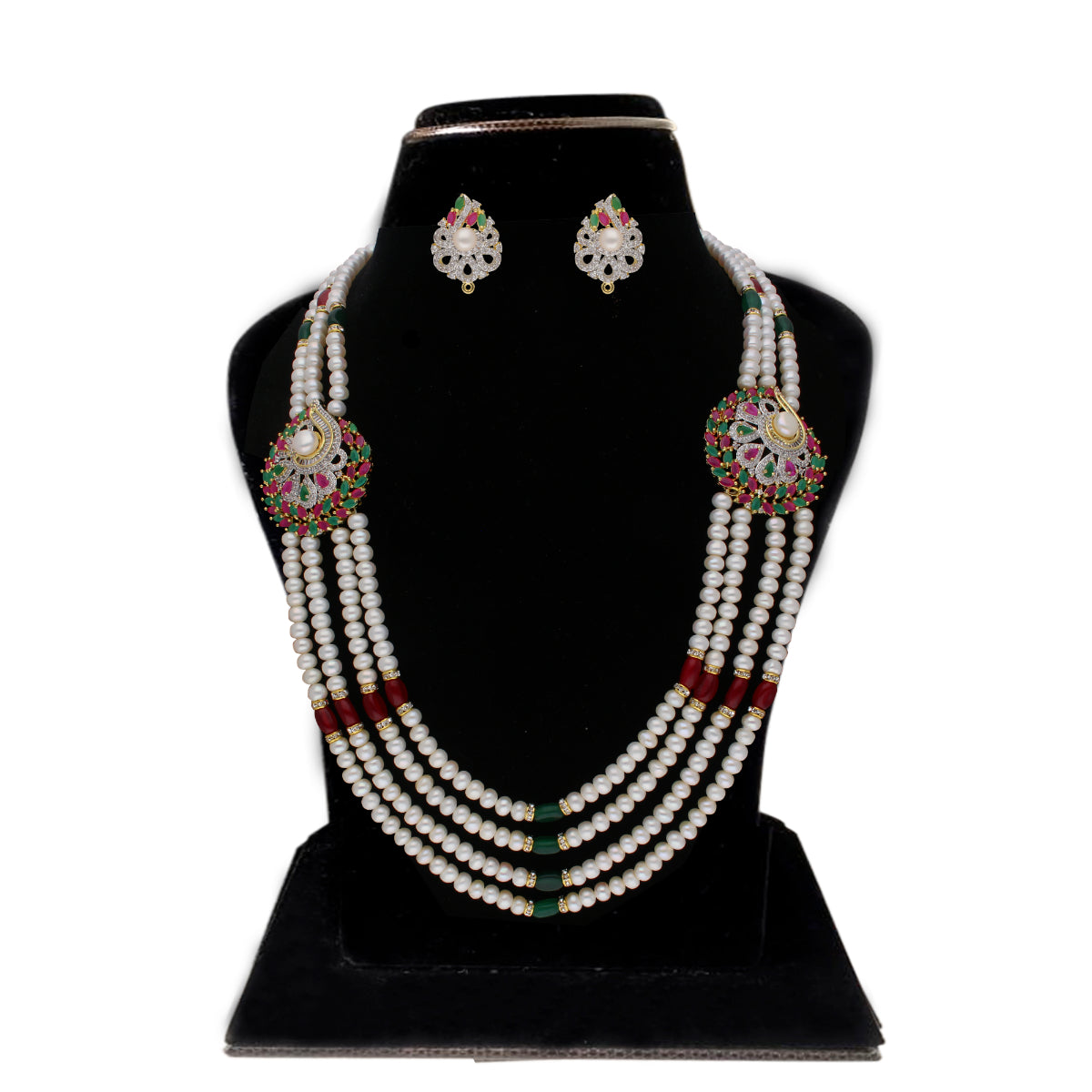 J Pearls Gamini 4 Lines Pearl Sets - Real Pearl Jewelry - Distacart