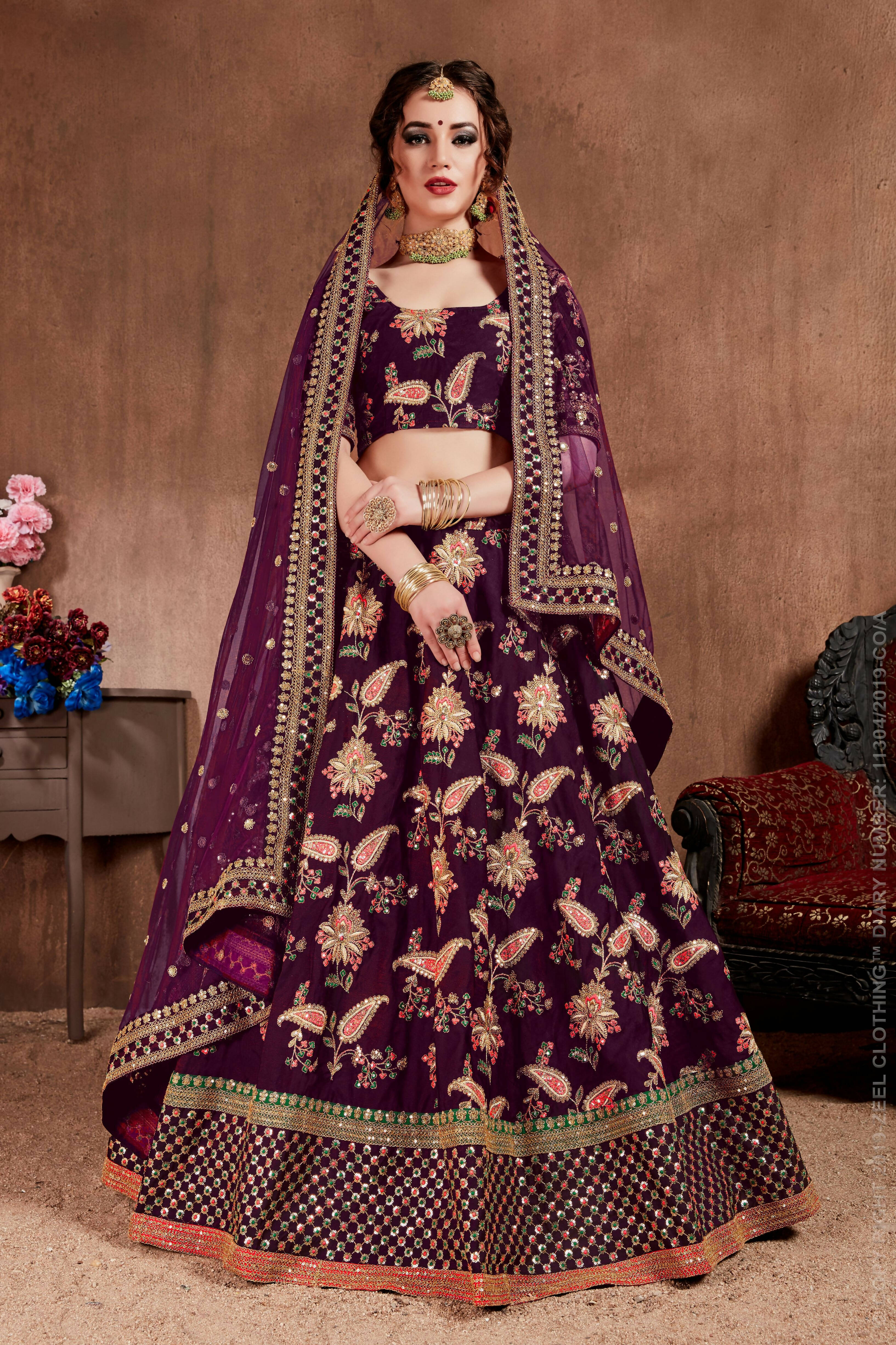 Astha Narang Peach And Red Floral Thread And Squins Embroidered Lehenga |  The Grand Trunk