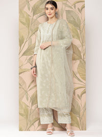 Thumbnail for NOZ2TOZ Women Green Embroidered Straight Kurta With Palazzo And Dupatta - Distacart