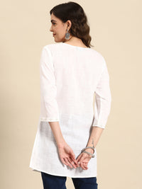 Thumbnail for NOZ2TOZ Women Off-White Embroidered Straight Tunic With Three Quaretr Sleeves - Distacart