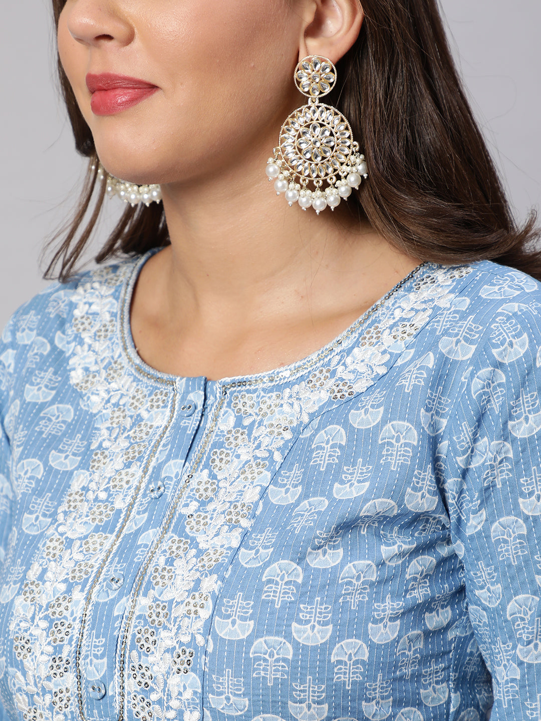 NOZ2TOZ Women Blue Embroidered Straight Kurta With Trouser And Dupatta - Distacart