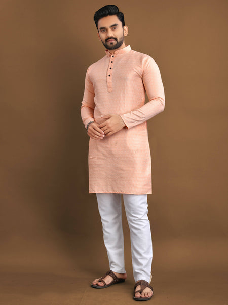 Full Stitched Kurta Pajama Set for Men by Infinity Export - Orange-Peach - Distacart