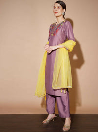 Thumbnail for Myshka Mauve Solid Kurta & Palazzos With Dupatta - Distacart