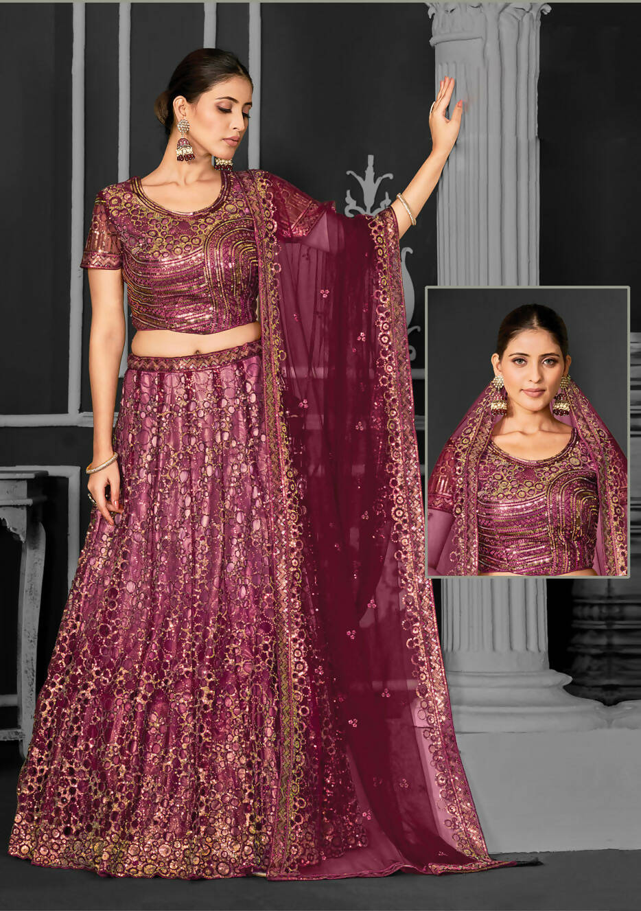 Buy Maroon Net Semi-Stitched Bridal Lehenga - Nimayaa Bonanza Online at  Best Price